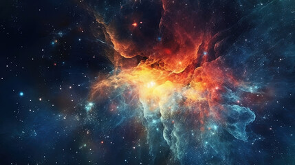 Fototapeta premium Deep space cosmos blowing away and turning into pointillism dust points with nebula on the background
