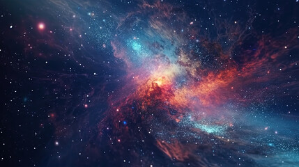 Naklejka premium Deep space cosmos blowing away and turning into pointillism dust points with nebula on the background