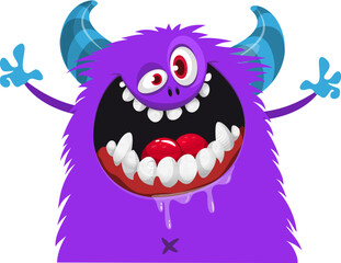 Scary cartoon monster waving hands. Halloween vector illustration. Great for package or party decoration