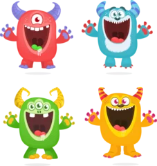 Fotobehang Funny cartoon monsters  set: monster yeti troll gremlin and alien creatures. Halloween vector design isolated © drawkman