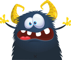 Scary cartoon monster waving hands. Halloween vector illustration. Great for package or party decoration