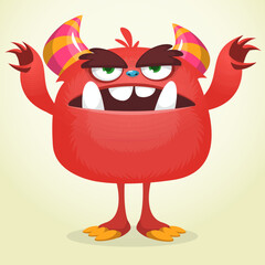 .Funny cartoon monster character. Illustration of cute and happy creature or alien. Halloween vector design isolated