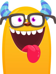 Funny cartoon monster waving hands and showing tongue. Halloween vector illustration. Great for package or party decoration