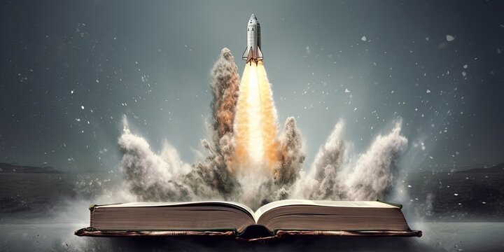 Space shuttle taking off. Rocket take off to space from the book
