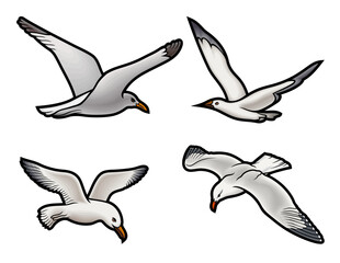 Cartoon cute doodle Seagulls set.
