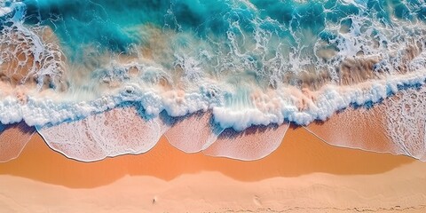 Top view of a beautiful tropical beach with sea waves. Aerial view. Panoramic shot.