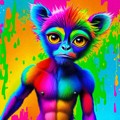 anthropomorphic  monkey psychedelic  pop art  with generative AI technology