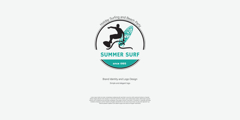 Summer surfing logo design for beach event or competition