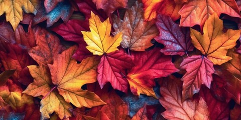 Naklejka na ściany i meble Variegated autumn leaves background, multicolored fall texture