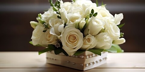 Wedding flowers bridal bouquet. White roses for marriage. Bouquet of beautiful flowers.