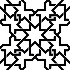 Seamless geometric ornament based on traditional islamic art. Black and white.