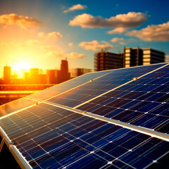 solar panels and wind turbines generating electricity in power station green energy renewable with blue sky background created with Generative Ai technology