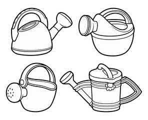 Cartoon set of cute doodle watering cans toys. © KTVector