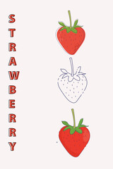 Vector Seamless bright light pattern Strawberry doodle style fresh fruit healthy food. Abstract hand drawing pink background. Banner for a bar or cocktail. Illustration of a drink for menu or packagin