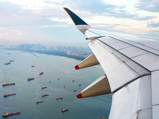 Aerial view from plane window, Singapore