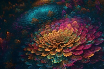 Fototapeta na wymiar Abstract flowers wallpaper for desktop, in the style of surrealistic elements, darktable processing, fine feather details ai, generative, generative ai