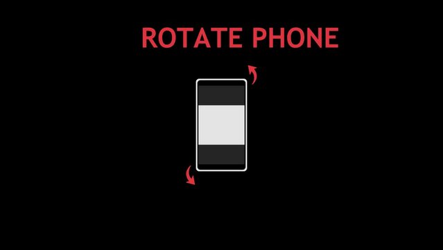 Video instruction sign icon. Rotate phone for full screen view. Animation isolated in Black background.