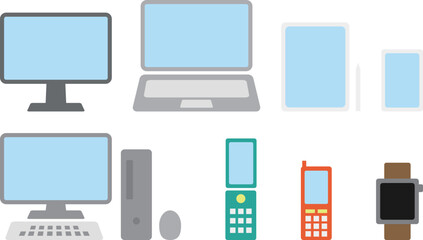 デジタル機器　イラストセット 01　カラー　ふちなし