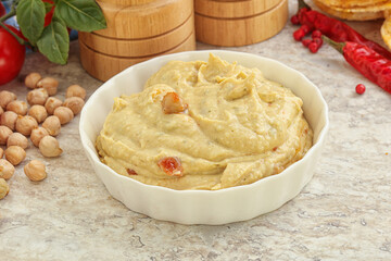 Natural organic chickpea hummus with olive oil