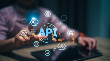 API - Application Programming Interface. Software development tool. Business, modern technology,...