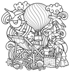 Cartoon cute doodles summer beach children's entertainment illustration