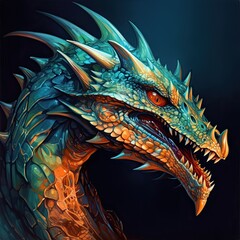 Dragon's head spiked on a dark background. Generate Ai Generative AI