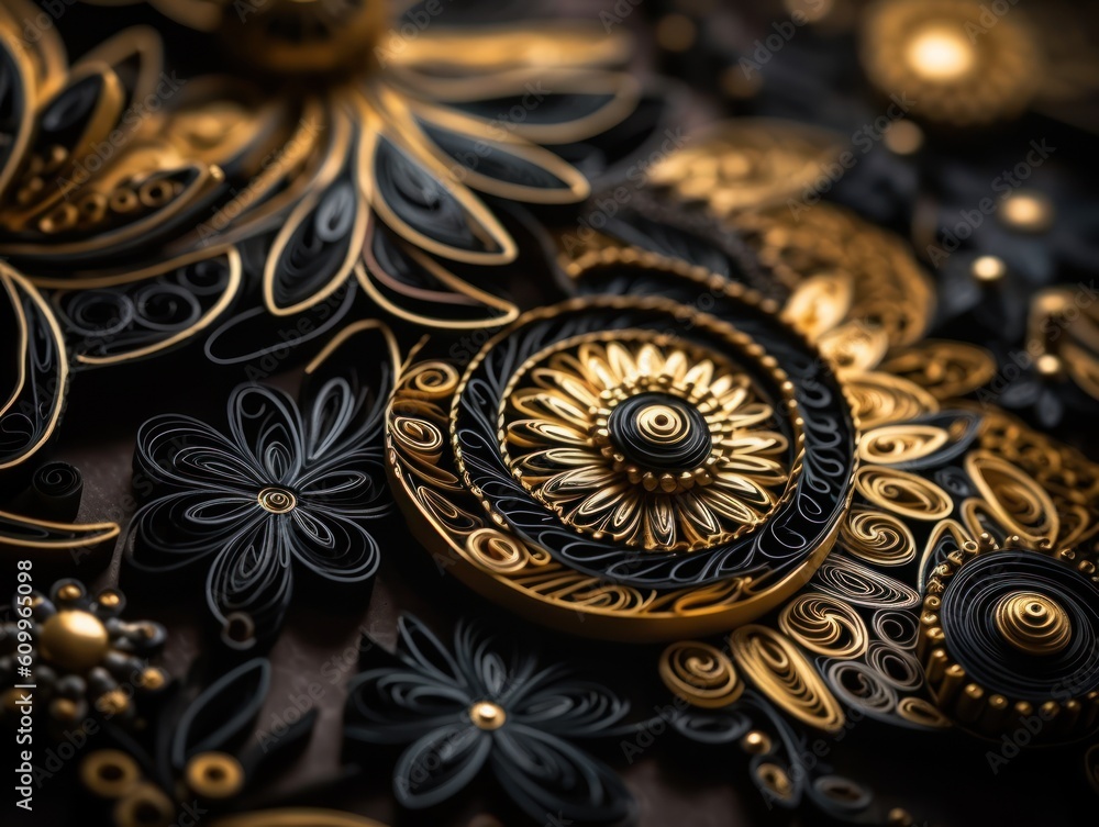 Wall mural paper made quilling craft technic black and gold abstract background lines created with generative a