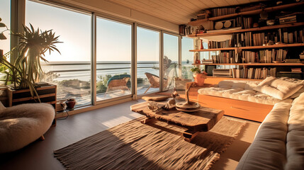 Modern interior design with view on the ocean