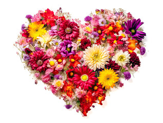 Heart made of beautiful flowers on light background. Bouquet of flowers in the shape of a heart. Ai generative