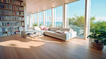 Modern interior design with view on the ocean
