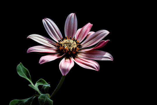 generative AI pink flower in a black background