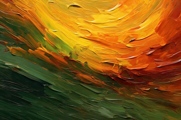 Generative AI illustration of abstract painting of a yellow and green wave