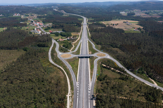Drone view of roads with exit points from main highway