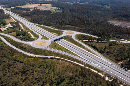 Drone view of roads with exit points from main highway