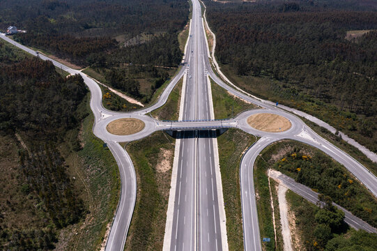 Drone view of roads with exit points from main highway