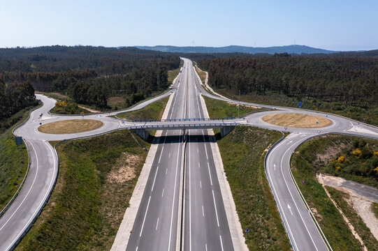 Drone view of roads with exit points from main highway