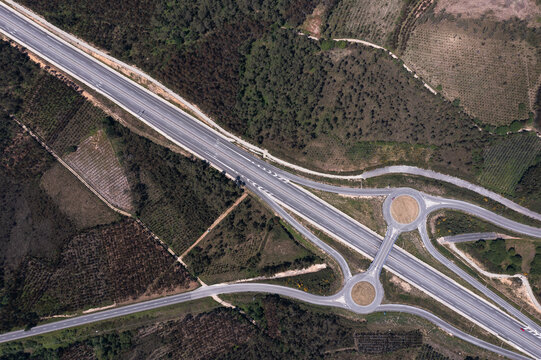 Top view drone view of roads with exit points from main highway