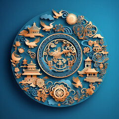 Chinese Mid Autumn Festival with gold paper cut art