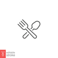 Cutlery icon. Simple outline style. Spoon and fork, silverware, tableware, restaurant business concept. Thin line symbol. Vector illustration isolated on white background. Editable stroke EPS 10.