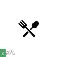 Cutlery icon. Simple solid style. Spoon and fork, silverware, tableware, restaurant business concept. Black silhouette, glyph symbol. Vector illustration isolated on white background. EPS 10.