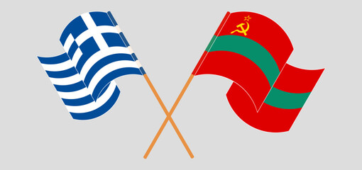 Crossed and waving flags of Greece and Transnistria