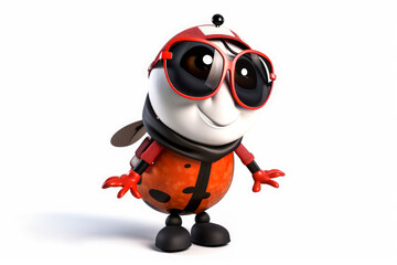 Captivating aviator ladybug mascot in pilot uniform with stylish sunglasses, emanating a sense of adventure and charm. Ideal for marketing & evoking emotions. White background. Generative AI