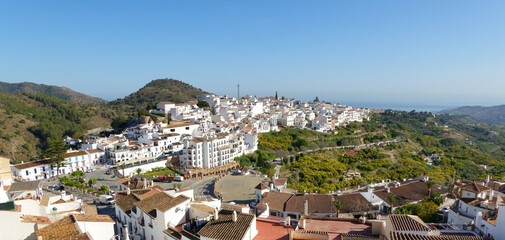 Fototapeta premium The famous white village of Frigiliana overlooking the Mediterranean Sea in Andalusia, Southern Spain