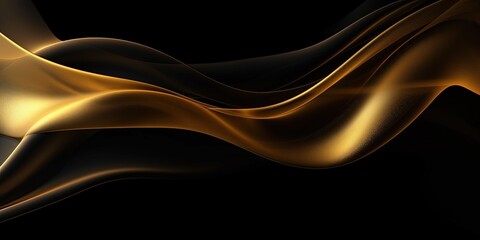 Dark golden black white abstract wave luxury background, grainy texture, wide banner design