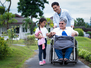 Retirement woman with a caregiver in a nursing home, nursing home, retirement life insurance.