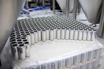 new metal shiny aluminium cans production, warehouse storage