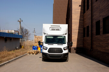 a white blank cargo delivery truck template and copy space for commercial information