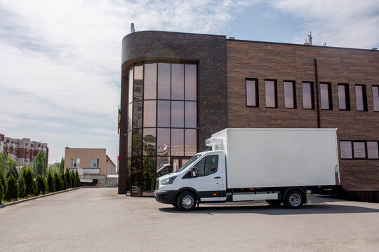 a white blank cargo delivery truck template and copy space for commercial information