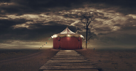 Scary circus tent in the dark