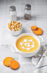 Sweet potato puree soup in a bowl